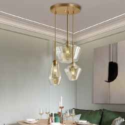 Iron & Glass Pendant Lamp 30x30x95H(Total200H)-Transparent&Gold