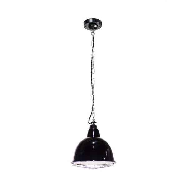 Enamel Pendant Lamp w/Cage-Black